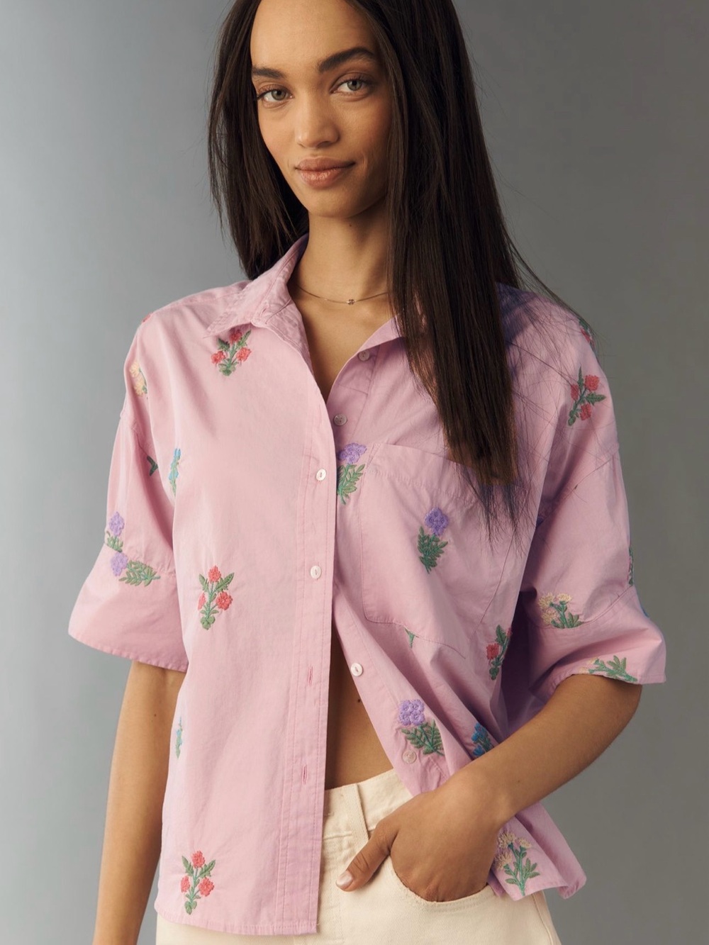 EUC Maeve Mabel Boxy Embroidered Oxford Shirt from Anthropologie